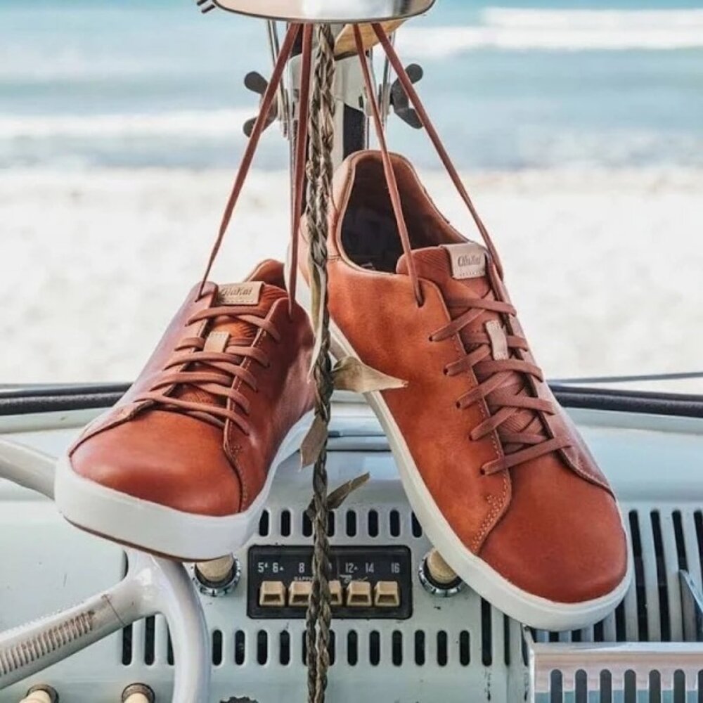 Olukai Leather Lace Up Casual Shoes 11 Sneakers KALIA LI‎ Fold Down Heel Sli